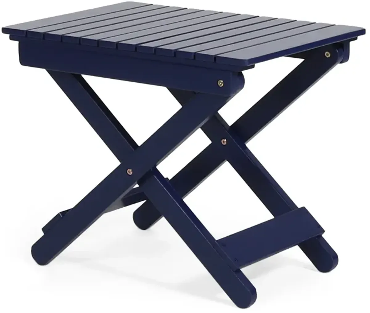 Kyre Outdoor Side Table, Foldable Slatted 23 Inch, Navy Blue Acacia Wood - Benzara