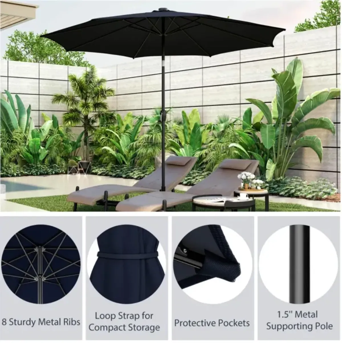 Hivvago 10 Feet Patio Umbrella with 112 Solar Lights and Crank Handle