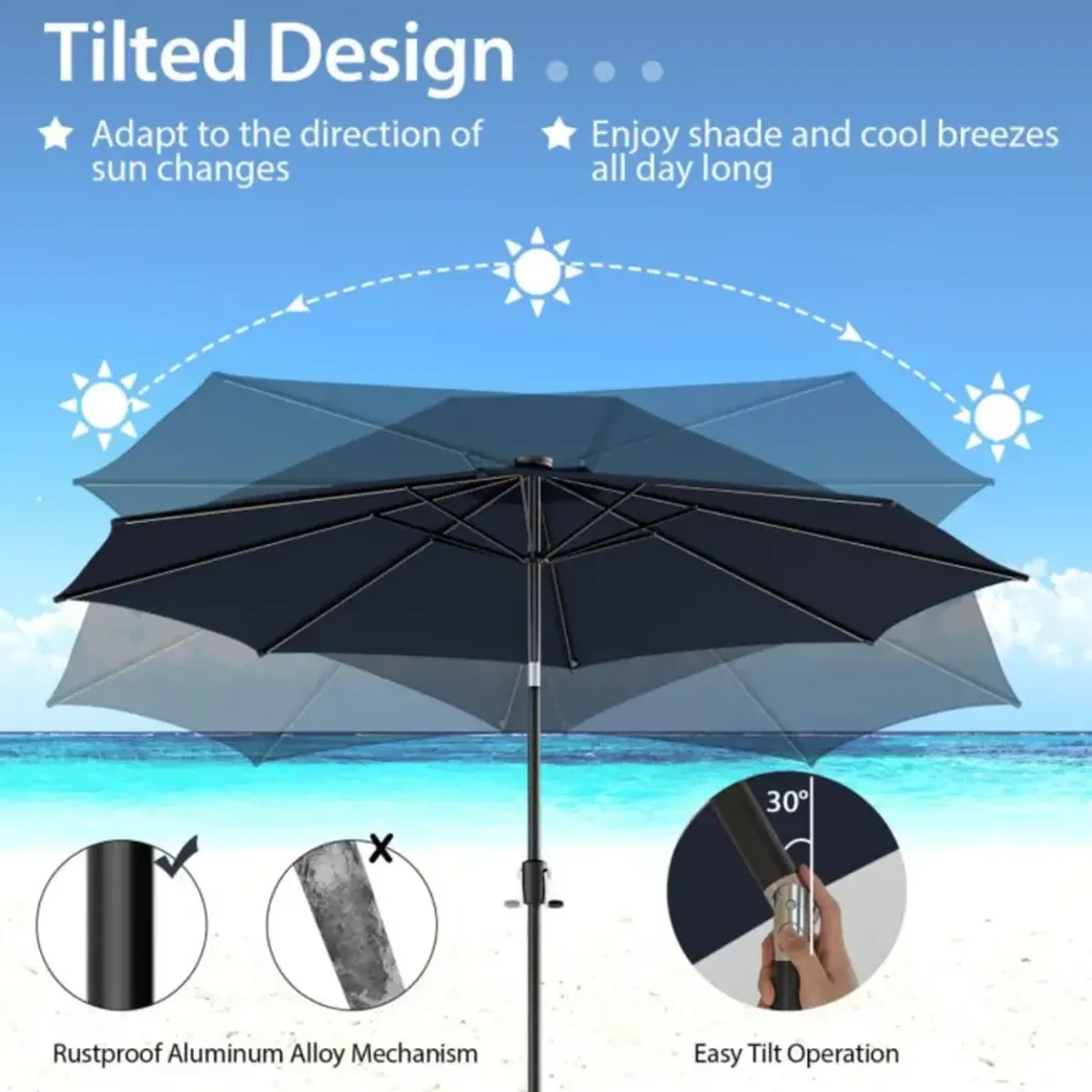 Hivvago 10 Feet Patio Umbrella with 112 Solar Lights and Crank Handle