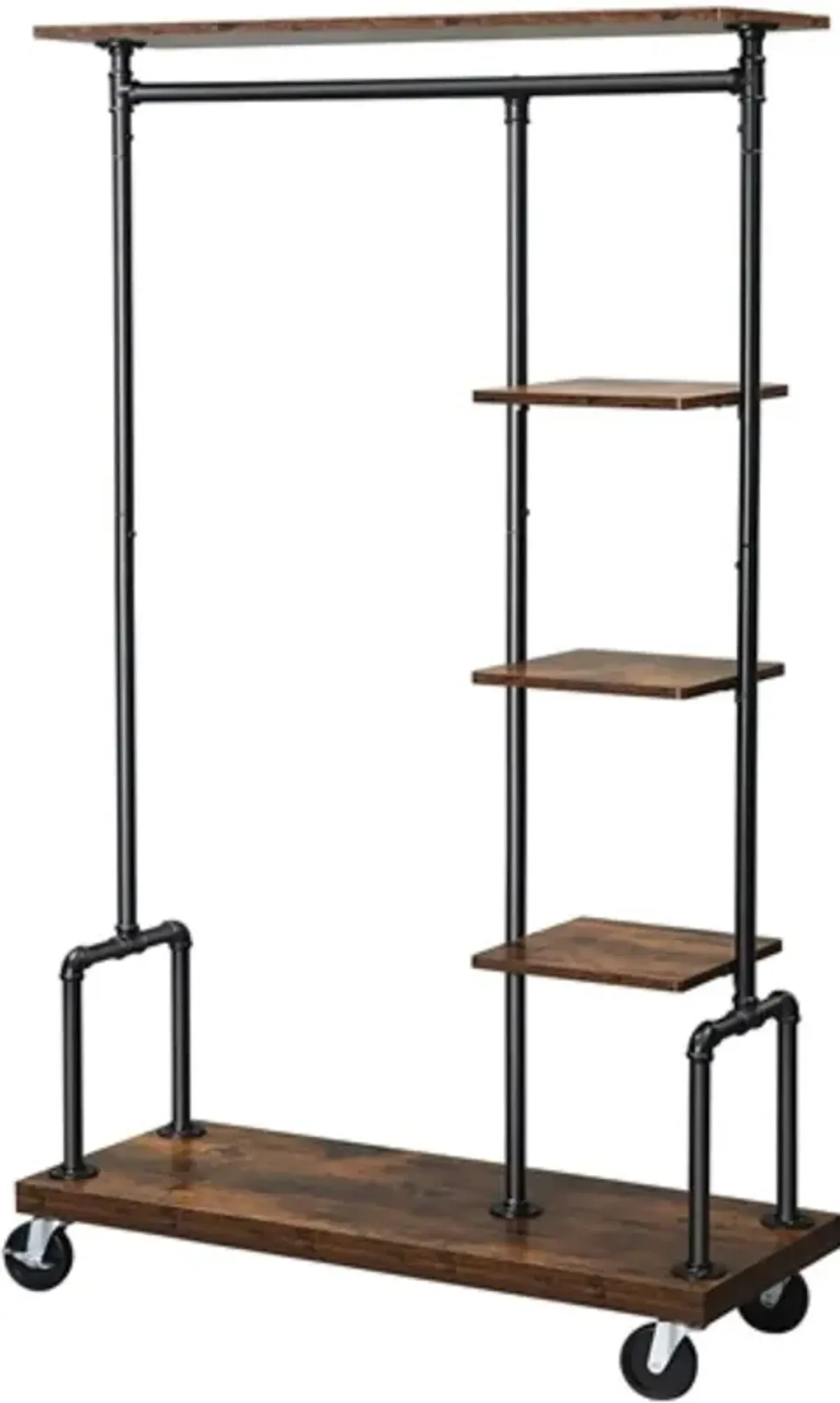 Hivvago Farmhouse 5 Tier Laundry Pipe Garment Closet Rack Wheels