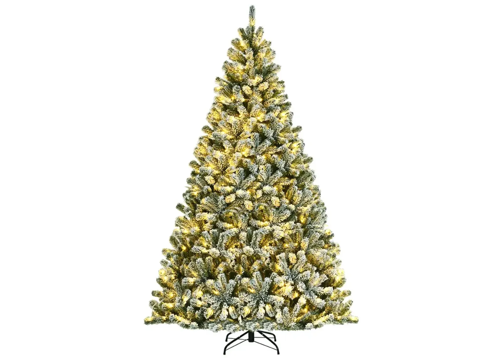 Pre-lit Snow Flocked Hinged Christmas Tree with Tips and Metal Stand