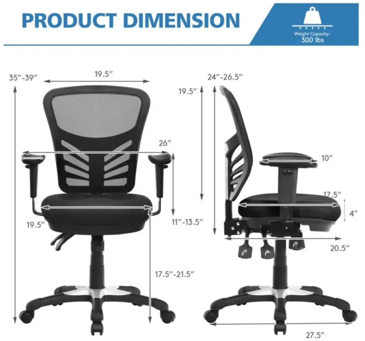 Hivvago Ergonomic Mesh Office Chair with Adjustable Back Height and Armrests