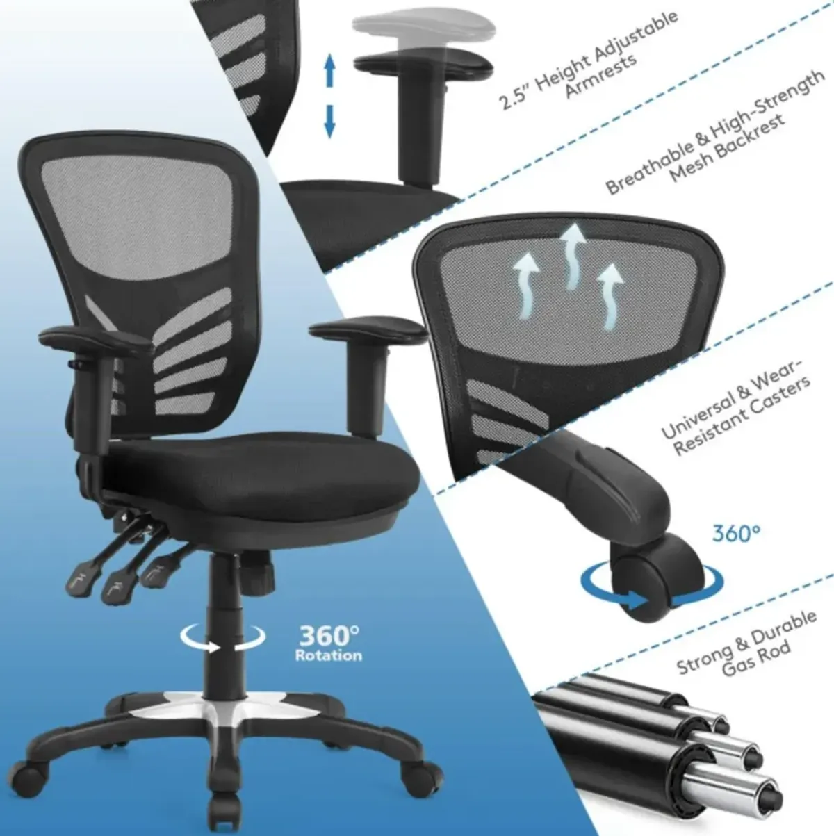 Hivvago Ergonomic Mesh Office Chair with Adjustable Back Height and Armrests