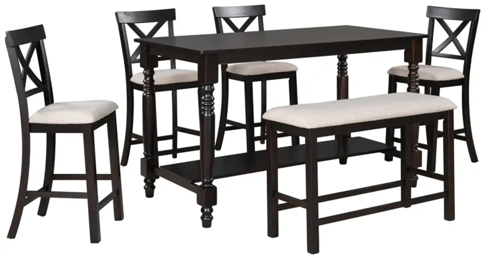 Merax 6-Piece Counter Height Dining Table with Chairs  and Bench Set