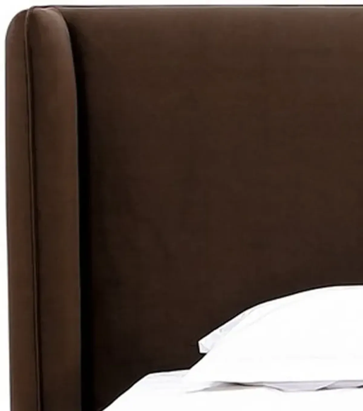 Baca Full Platform Bed, Velvet Upholstery, Wingback Headboard, Brown - Benzara