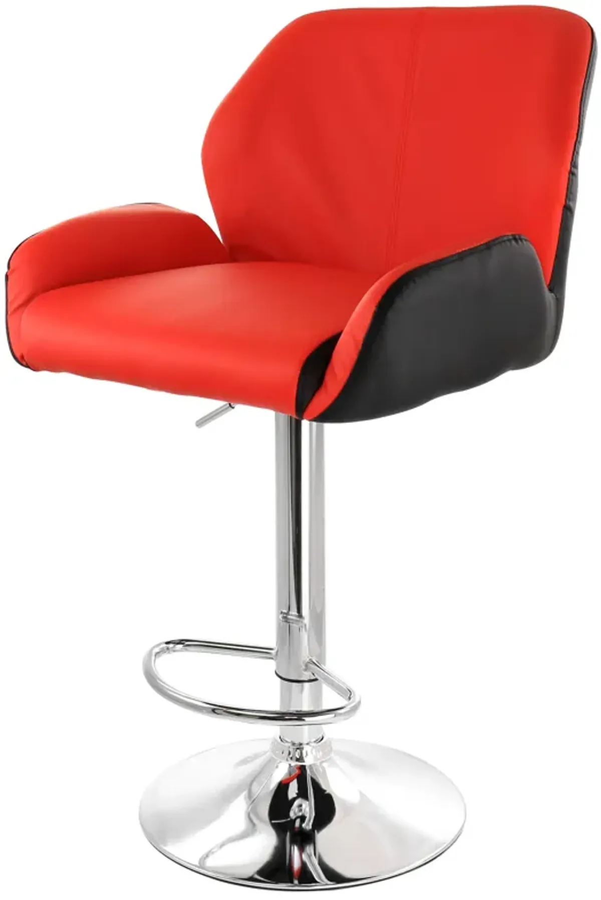 Elama 2 Piece Adjustable Faux Leather Bar Stool in Red and Black with Chrome Base