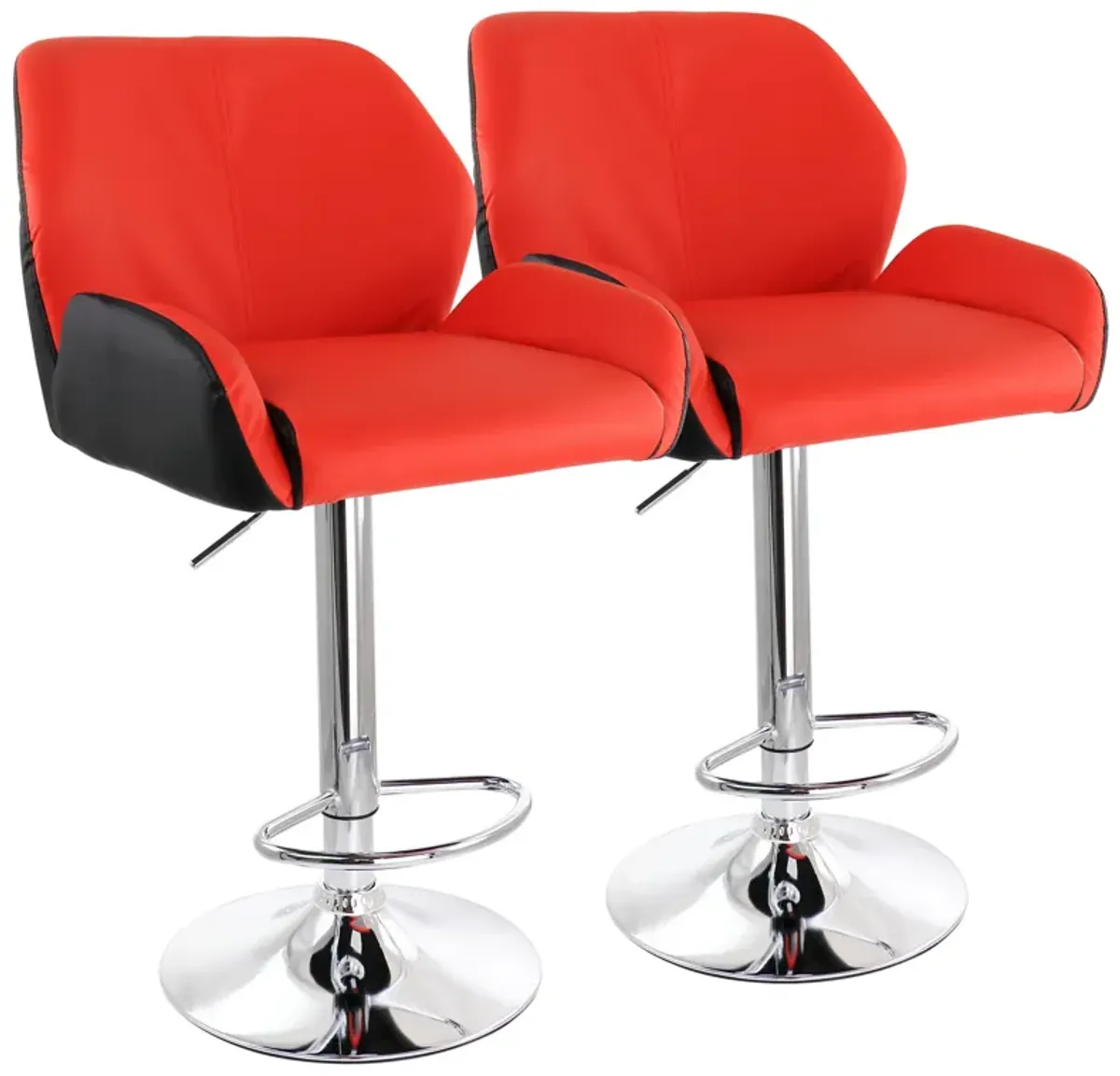 Elama 2 Piece Adjustable Faux Leather Bar Stool in Red and Black with Chrome Base