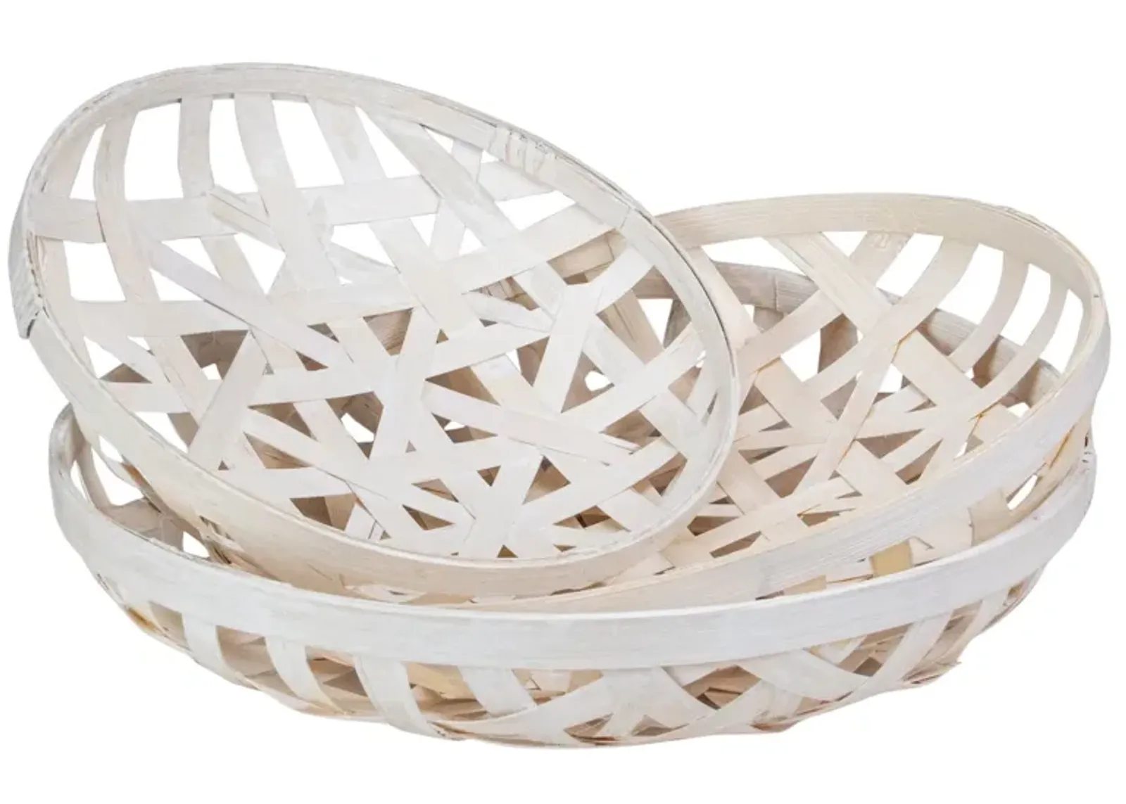 Set of 3 Cream White Round Lattice Tobacco Table Top Baskets