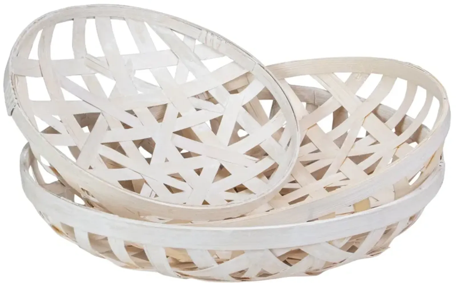 Set of 3 Cream White Round Lattice Tobacco Table Top Baskets