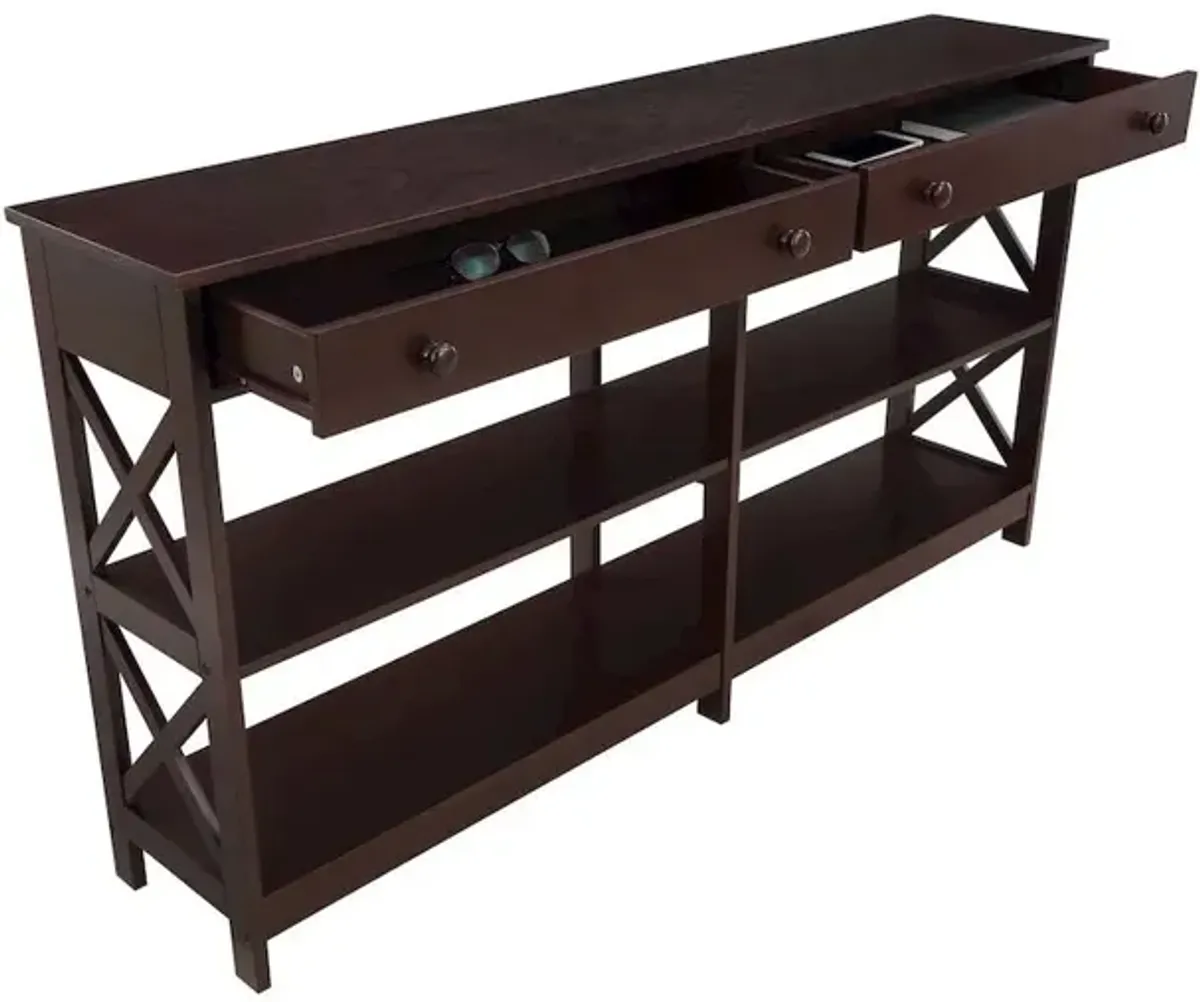 Convenience Concepts Oxford 2 Drawer 60 inch Console Table with Shelves