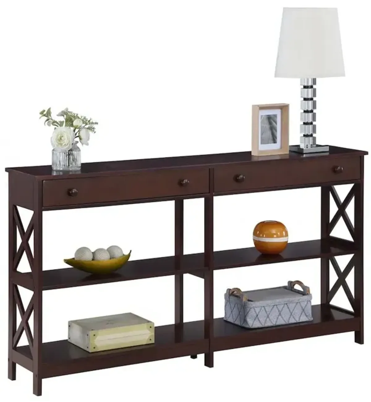 Convenience Concepts Oxford 2 Drawer 60 inch Console Table with Shelves