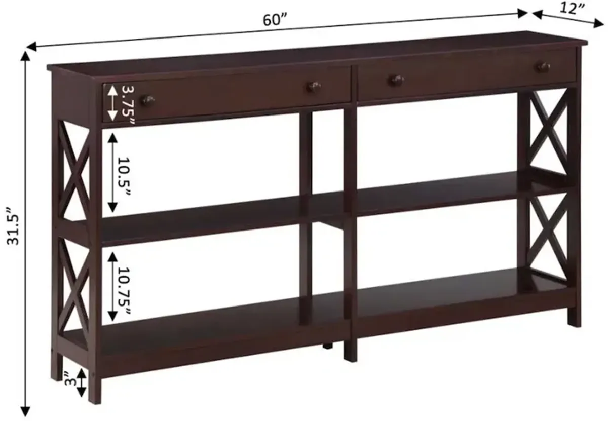 Convenience Concepts Oxford 2 Drawer 60 inch Console Table with Shelves