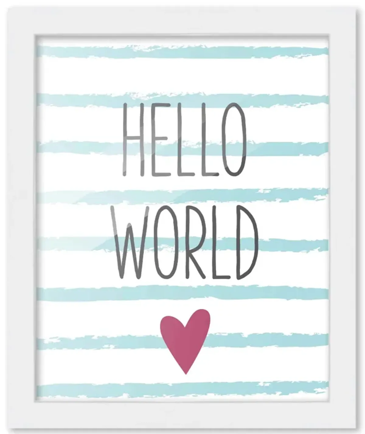 8x10 Framed Nursery Wall Adventure Girl Hello World Poster in White Wood Frame For Kid Bedroom or Playroom