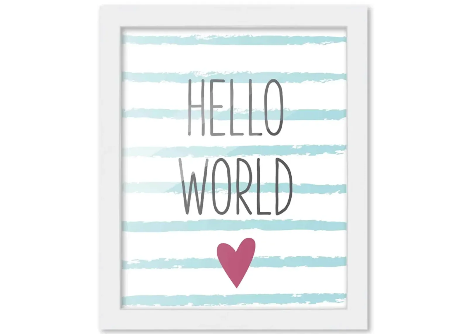 8x10 Framed Nursery Wall Adventure Girl Hello World Poster in White Wood Frame For Kid Bedroom or Playroom