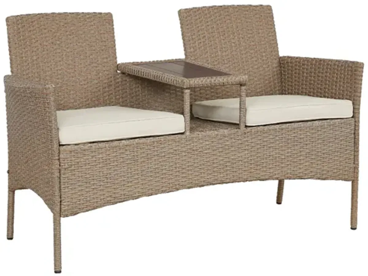 Outdoor Patio Wicker Loveseat with Cushion - 55" - Brown and Beige