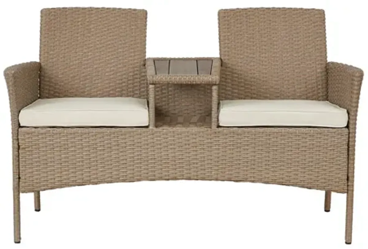 Outdoor Patio Wicker Loveseat with Cushion - 55" - Brown and Beige