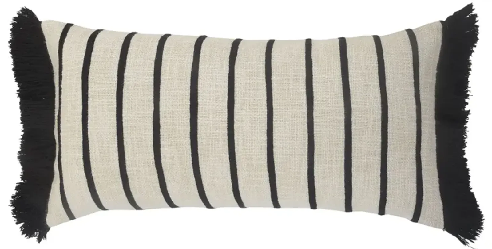 28" Off-White and Black Striped Pattern Rectangular Throw Pillow with Fringe