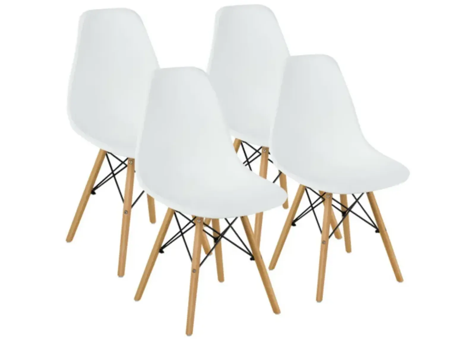 Set of 4 Modern DSW Dining Side Chair Wood Legs-White