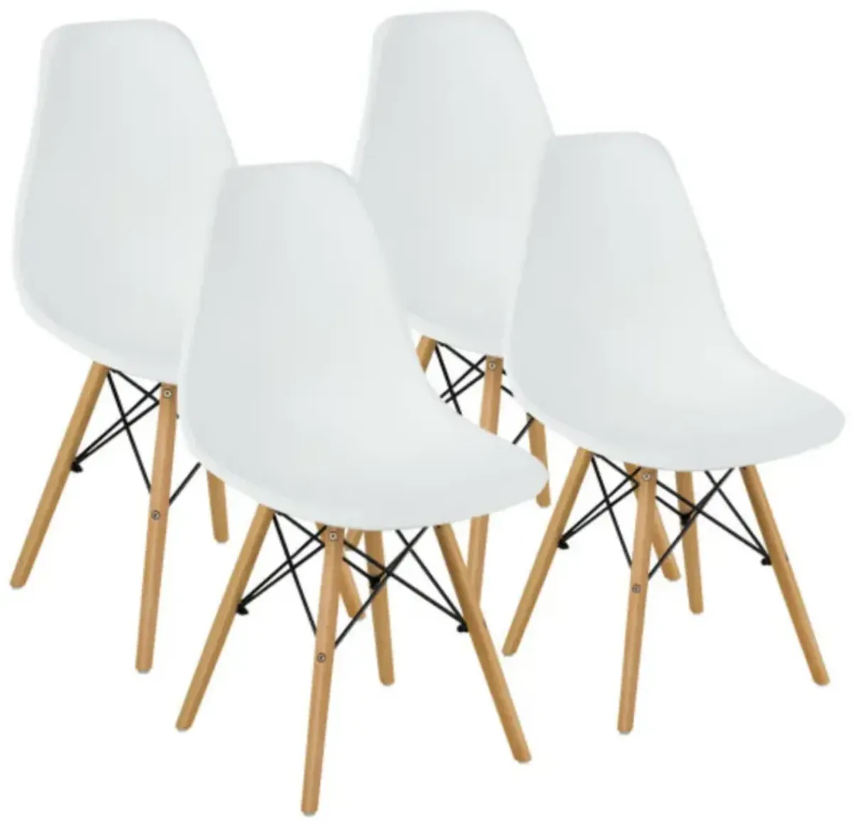 Set of 4 Modern DSW Dining Side Chair Wood Legs-White