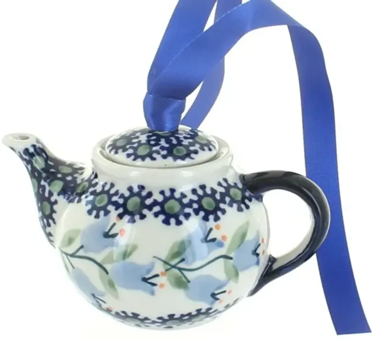 Blue Rose Polish Pottery Small Dots Teapot Ornament