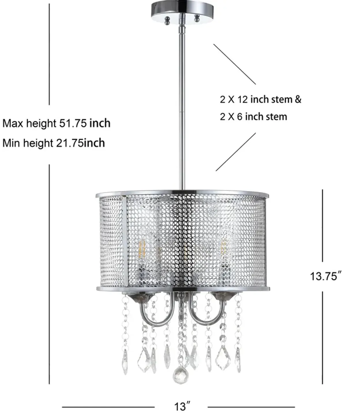 Avah Metal/Crystal Adjustable LED Drop Chandelier