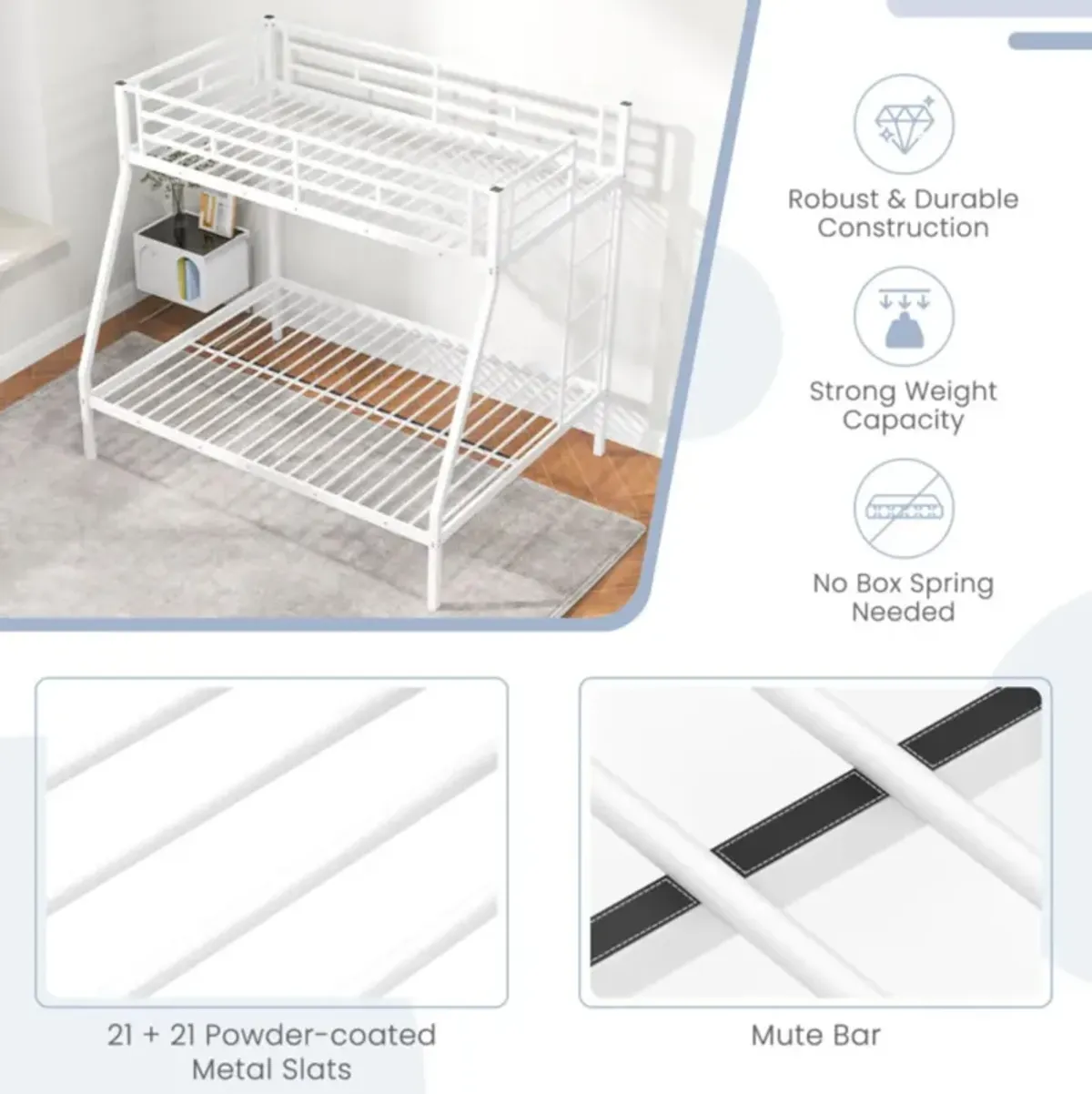 Hivvago Space-saving Metal Slatted Bed Frame for Teens and Adults Noise-free No Box Spring Needed