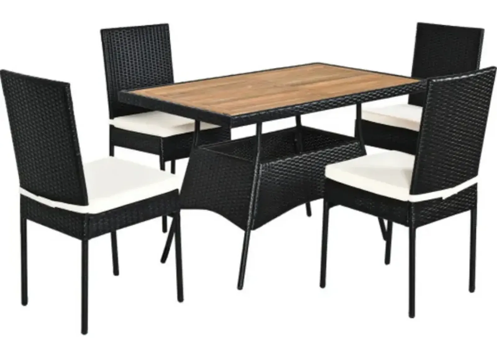 5 Pieces Patio Rattan Dining Set Table with Wooden Top