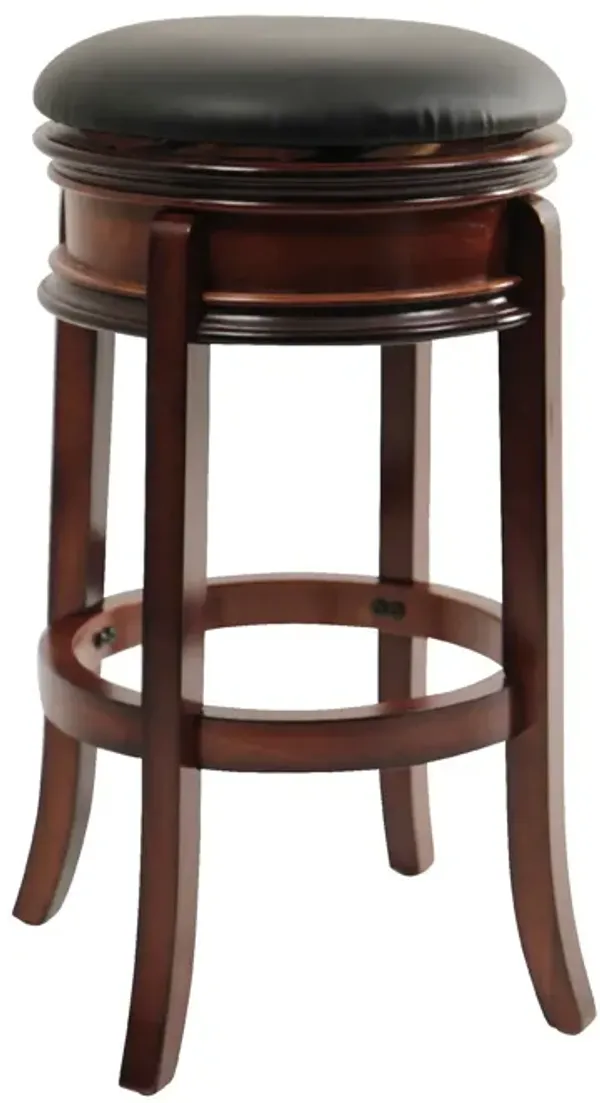Sabi 29 inch Swivel Counter Stool, Solid Wood, Faux Leather, Brown, Black-Benzara