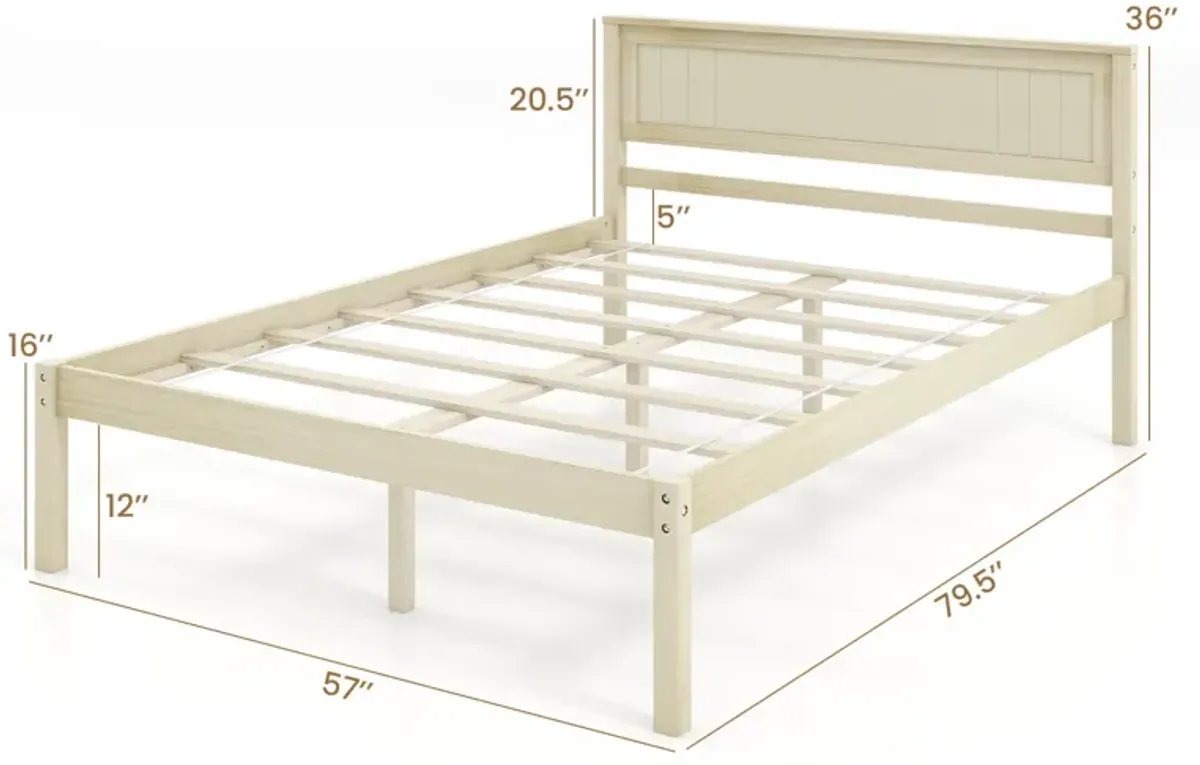 Wooden Bed Frame with Headboard and Slat Support