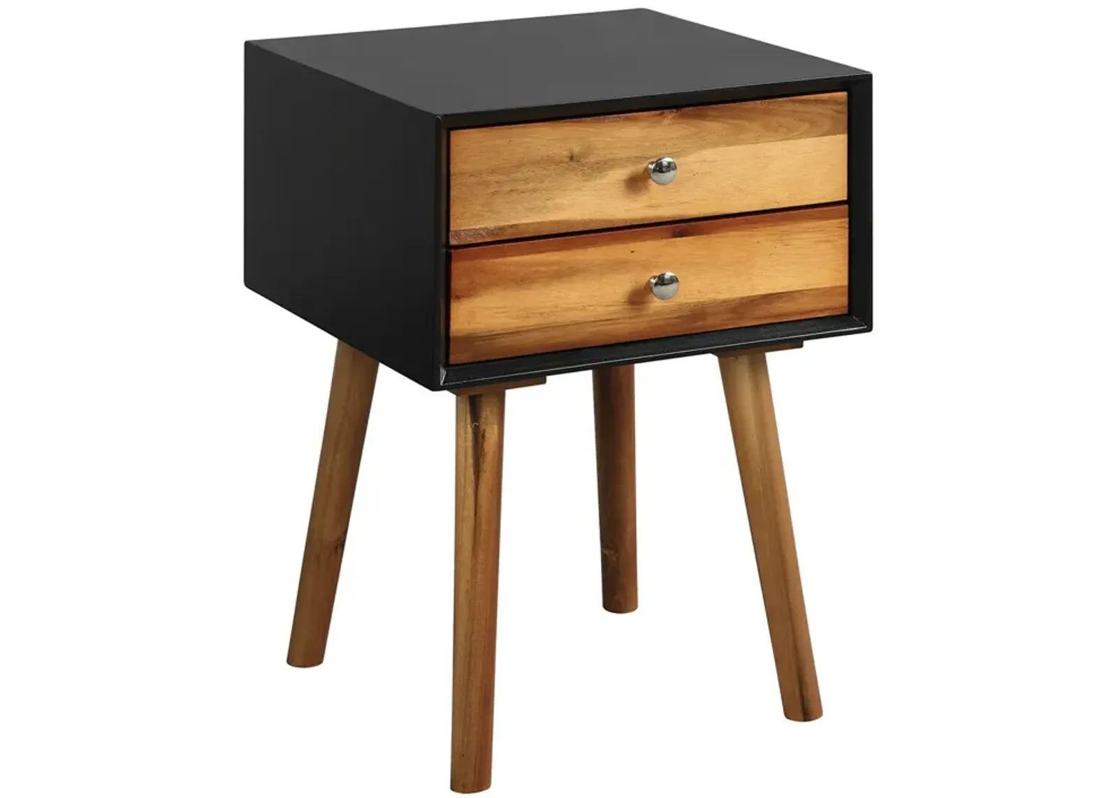 Wooden Nightstand Mid-Century End Side Table with 2 Storage Drawers