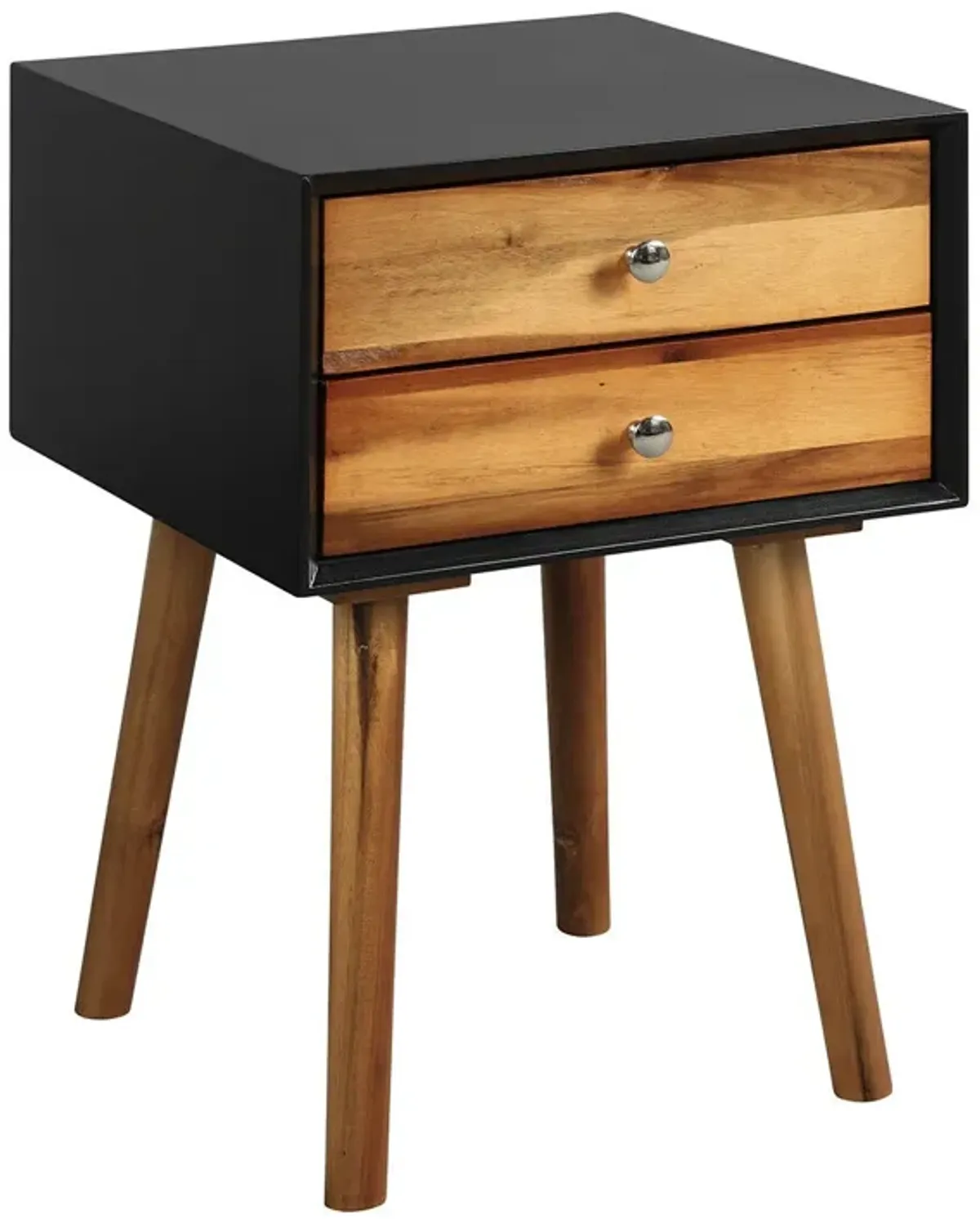 Wooden Nightstand Mid-Century End Side Table with 2 Storage Drawers