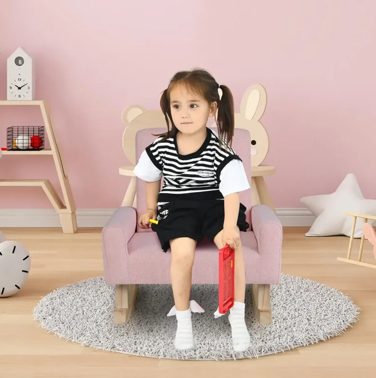 Kids Rocking Chair with Solid Wood Legs