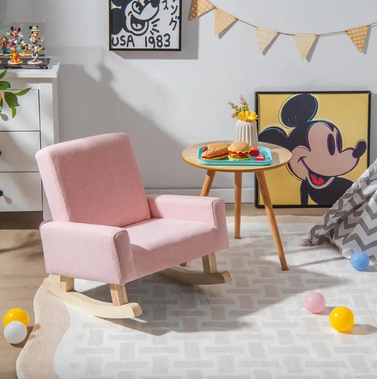 Kids Rocking Chair with Solid Wood Legs