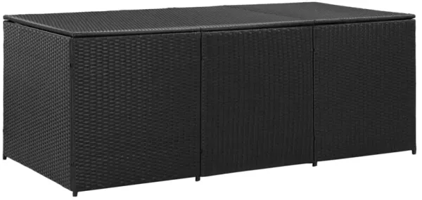 Outdoor Storage Box with Gas Lift, 71 Inch Rectangular, Black Rattan - Benzara