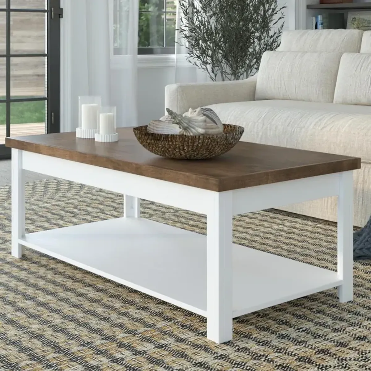 Bridgevine Home 48 White Wash and Barnwood Solid Finish Wood Coffee Table