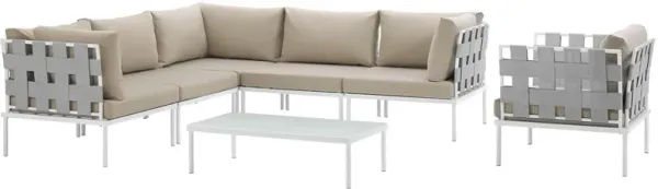 Harmony 7 Piece Outdoor Patio Aluminum Sectional Sofa Set - White Beige