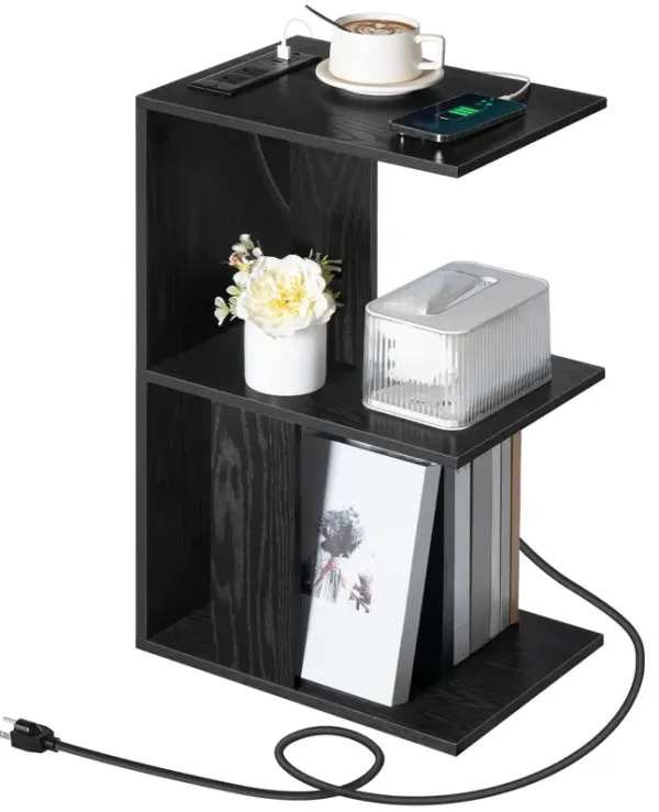 MAHANCRIS End Table with Charging Station, Narrow Side Table for Small Spaces with USB Ports and Outlets, Bedside Nightstand wit