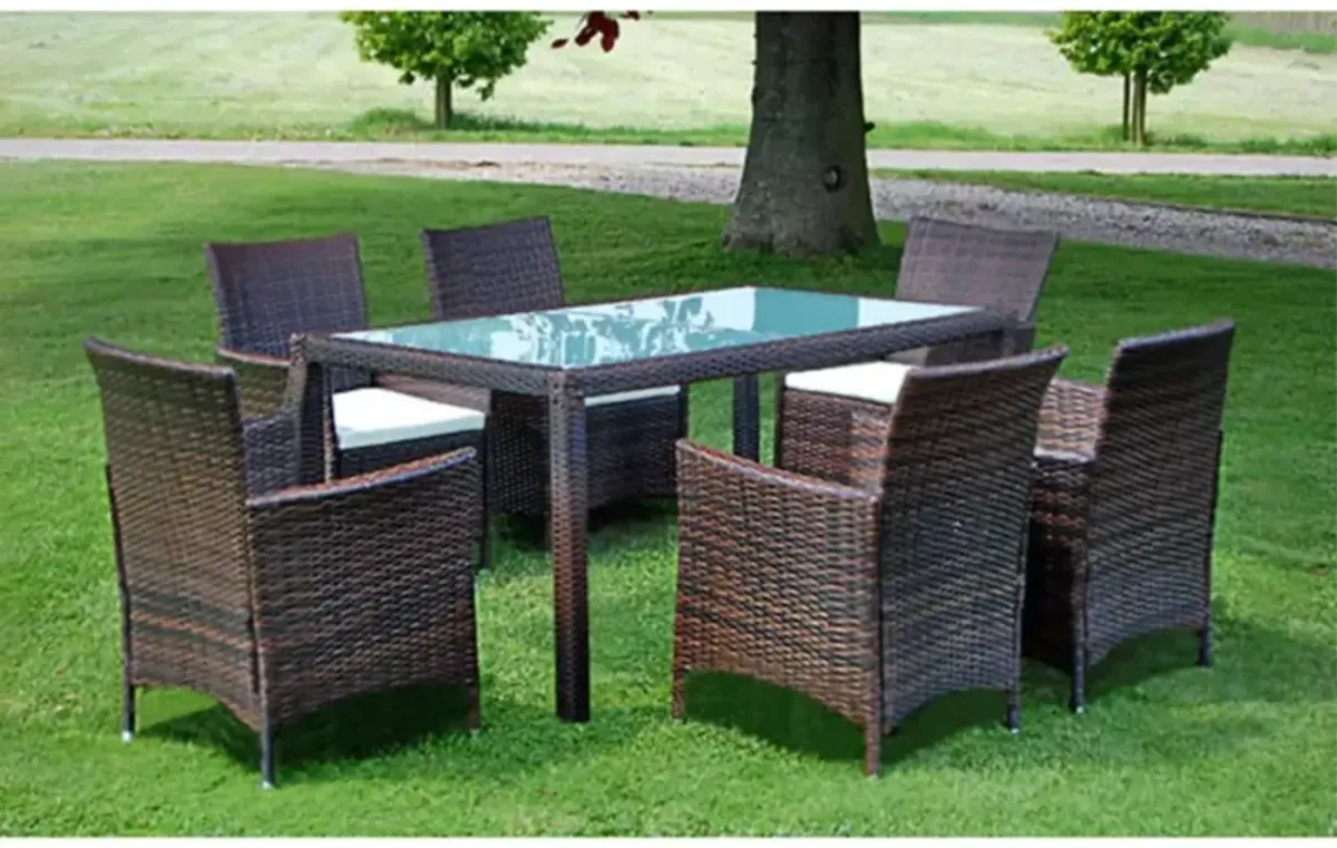 vidaXL 7 Piece Outdoor Dining Set with Cushions Poly Rattan Brown