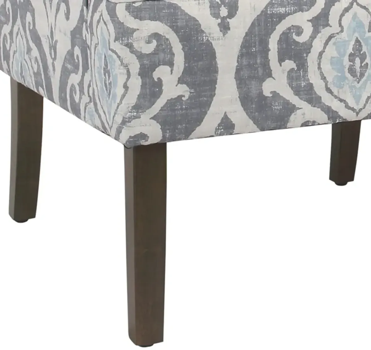 Fabric Upholstered Wooden Accent Chair with Swooping Armrests and Damask Pattern Design, Multicolor - Benzara