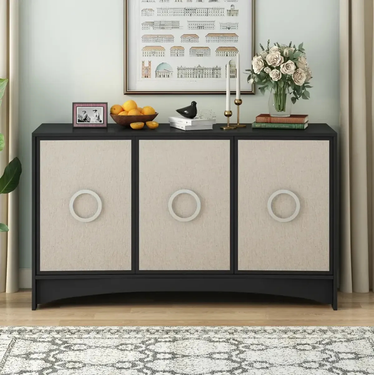 Merax Curved Design Storage Cabinet with Three Doors