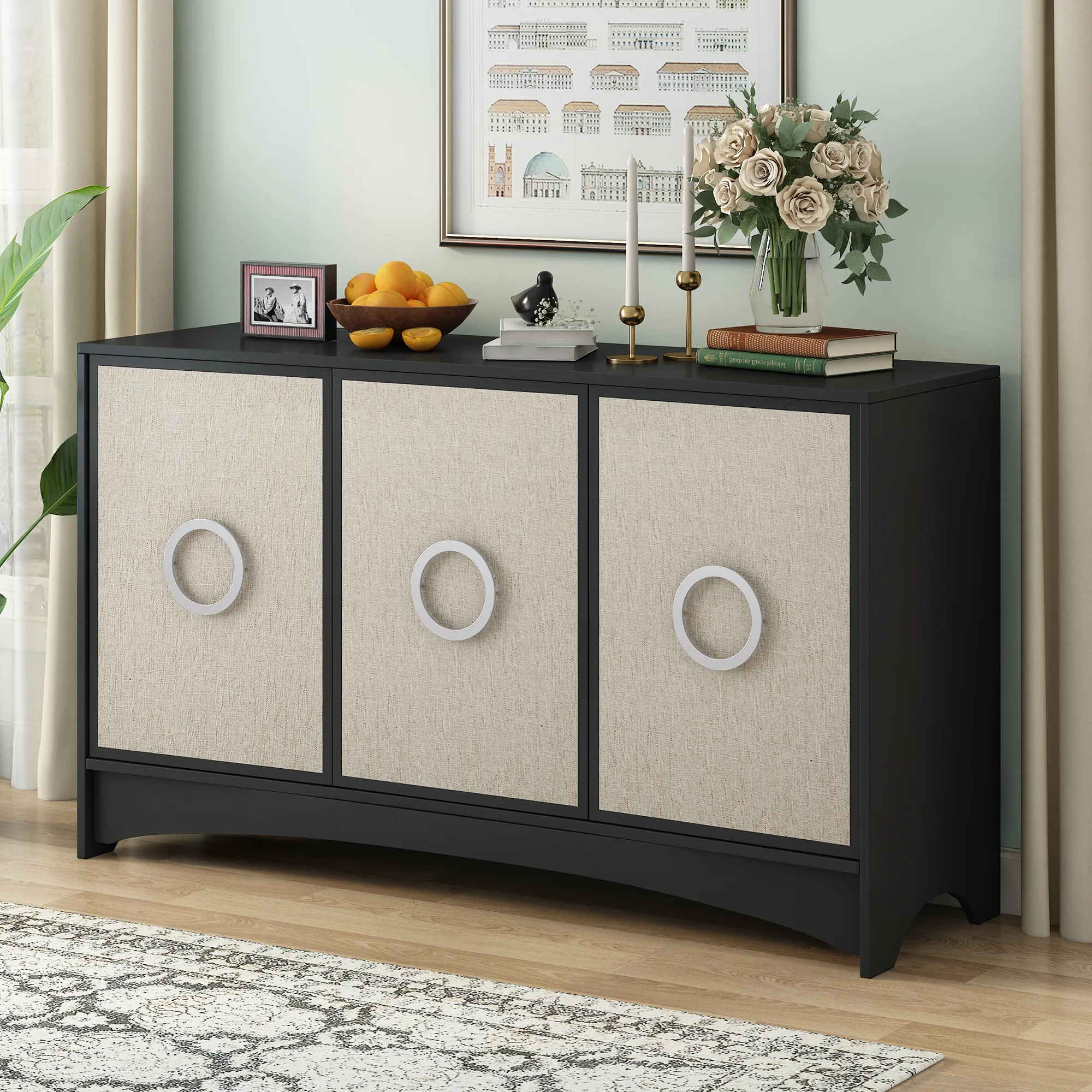 Merax Curved Design Storage Cabinet with Three Doors