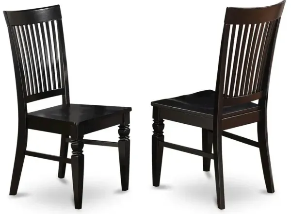 Weston Dining Wood Seat Chair with Slatted Back in Black Finish, Set of 2