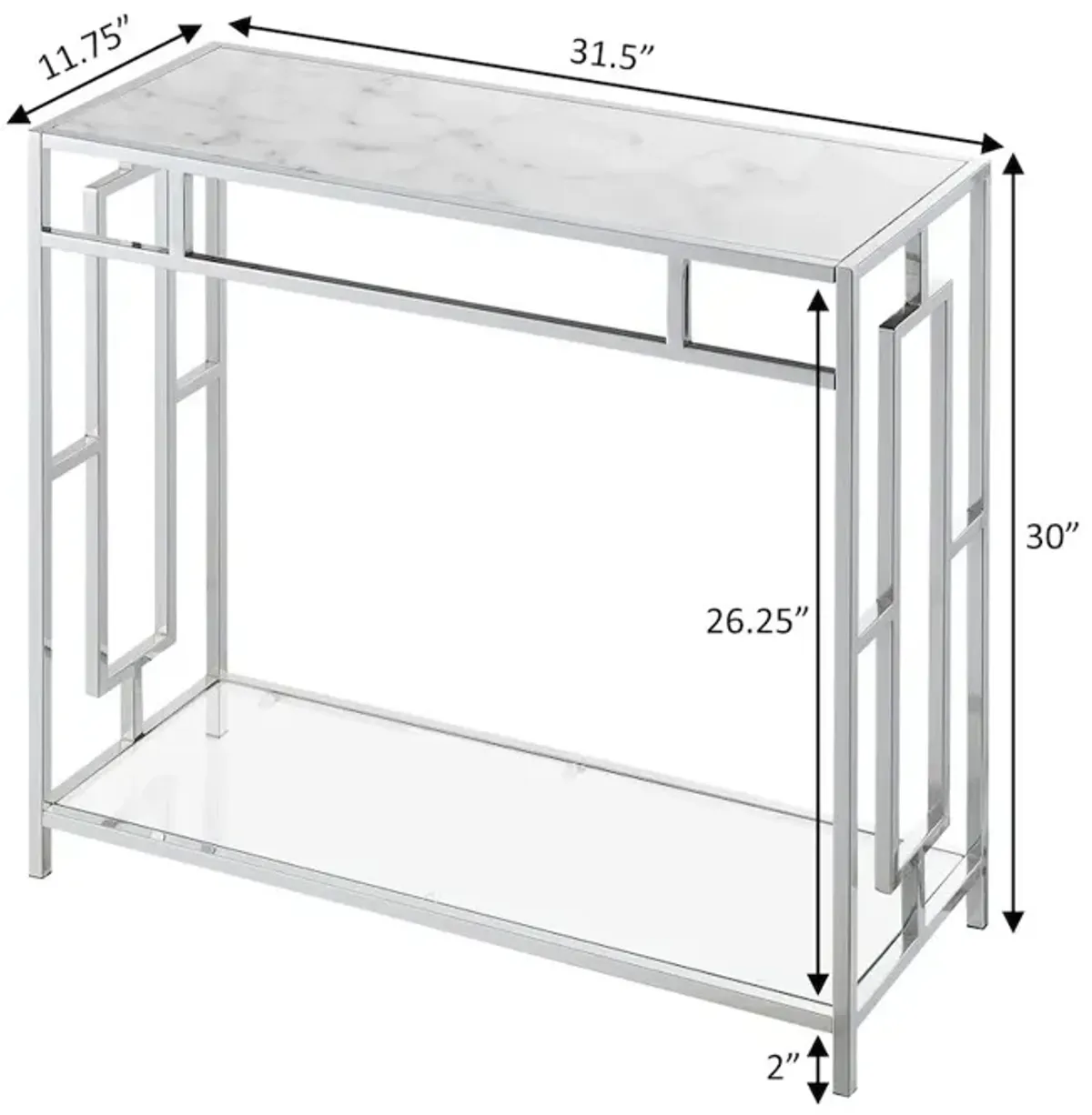 Convenience Concepts Town Square Chrome Faux Marble Glass Entryway Hall Table with Shelf