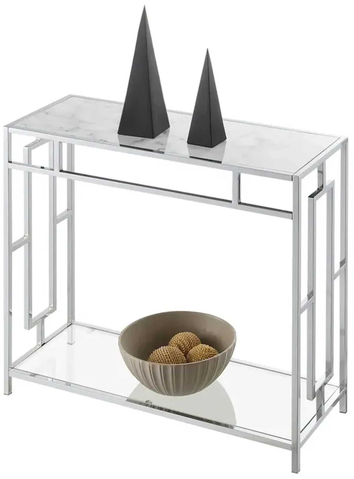 Convenience Concepts Town Square Chrome Faux Marble Glass Entryway Hall Table with Shelf