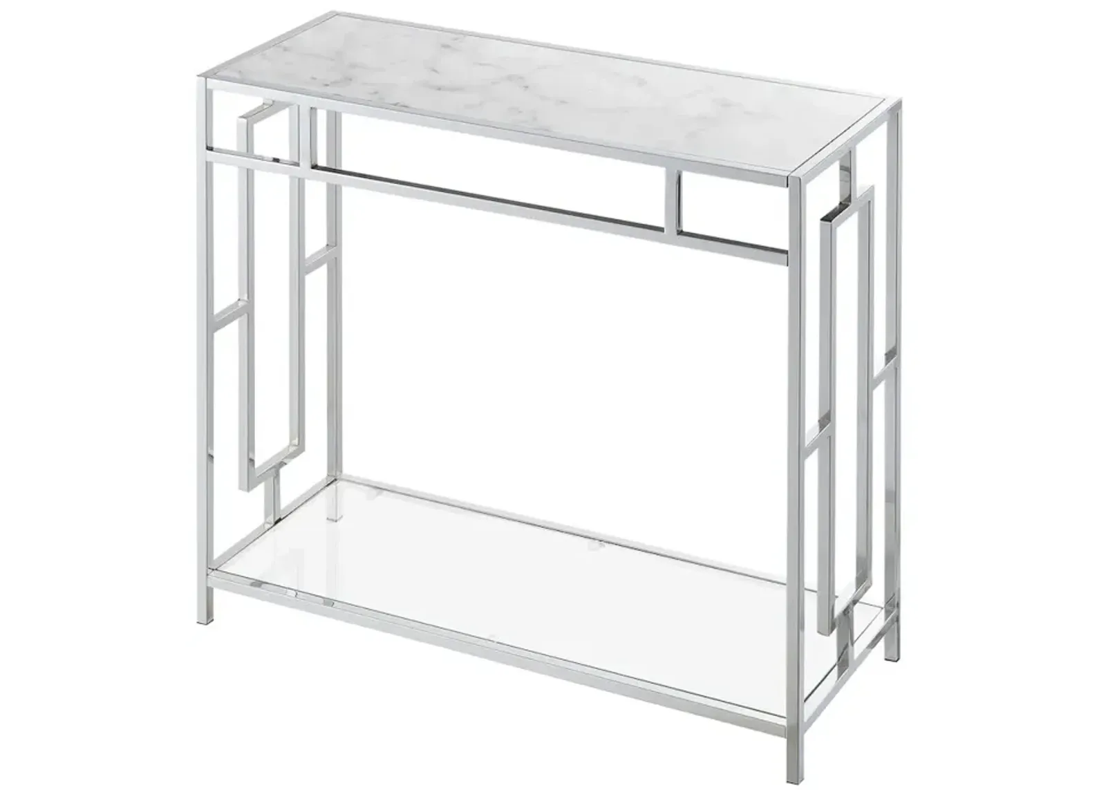 Convenience Concepts Town Square Chrome Faux Marble Glass Entryway Hall Table with Shelf