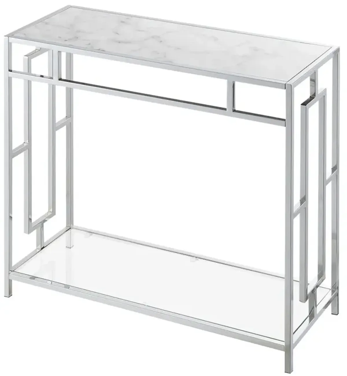 Convenience Concepts Town Square Chrome Faux Marble Glass Entryway Hall Table with Shelf