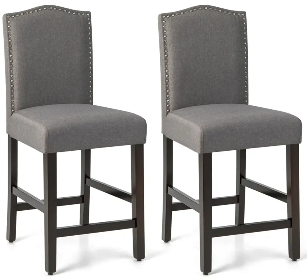 25 Inch Set of 2 Upholstered Counter Height Bar Stools with Rubber Wood Legs