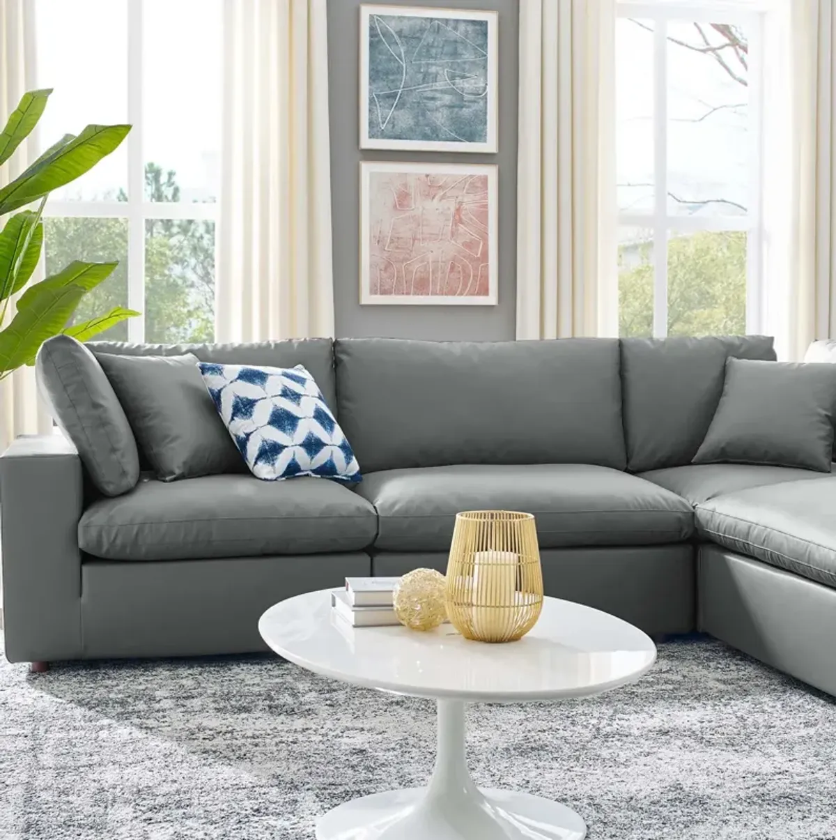 Commix Down Filled Overstuffed Vegan Leather 6-Piece Sectional Sofa