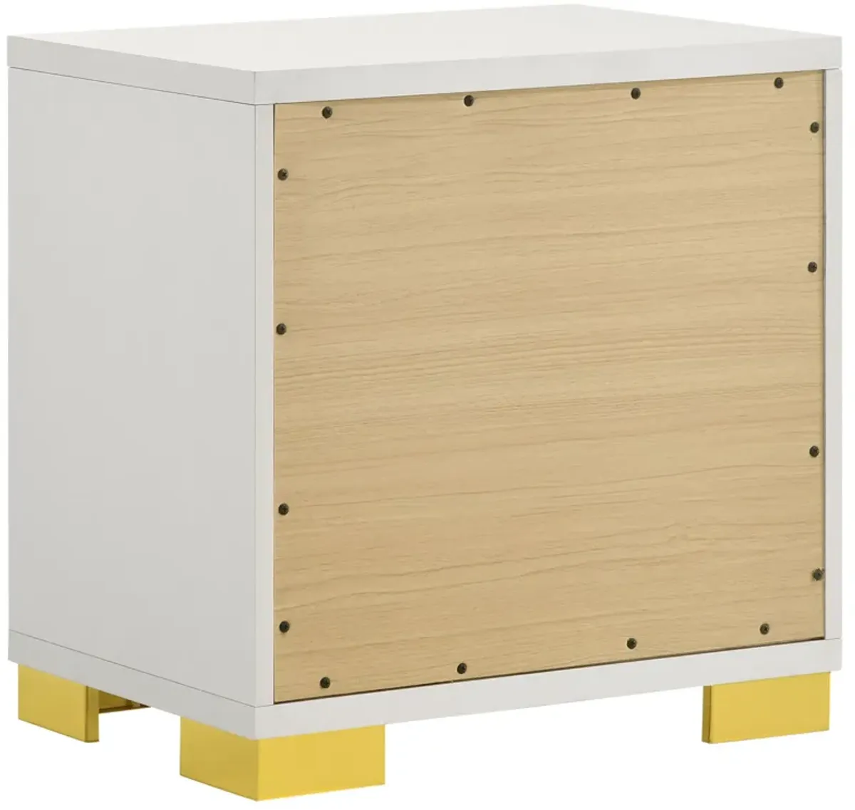 Dex 22 Inch Nightstand, 2 Drawers with Long Vertical Gold Handles, White - Benzara