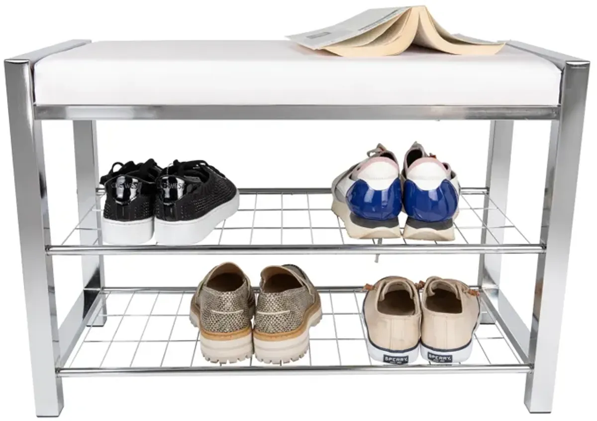 Leatherette Storage Entryway Bench and Shoe Rack with Metal Frame